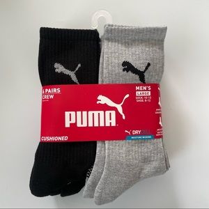 Puma men’s crew socks 6 pack size 8-12 black gray cushioned DryCell